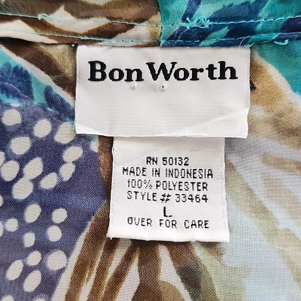 Bon Worth Kimono Semi Sheer Tropical Leaf Detail Aqua Size L
